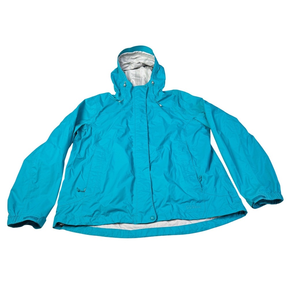 LL Bean Womens XL Rain Jacket Hooded Windbreaker Blue‎ Ripstop 268309